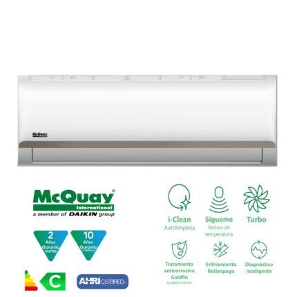 AIRE ACONDICIONADO MINI SPLIT INVERTER 9000 BTU/h 220V EFICIENCIA 21S R410A / MCQUAY aire acondicionado 9000 btu inverter Auto arranque: Después de un corte, al reestablecerse la energía, la unidad volverá automáticamente a las mismas condiciones de operación iniciales.